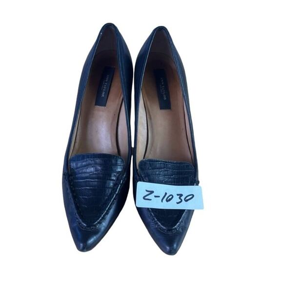 Ann Taylor Pumps Women 6 Black Leather Embossed Croc Front Loafer Pointed Toe - Picture 10 of 11